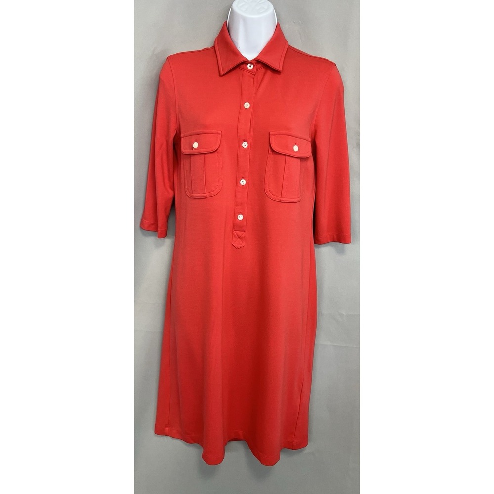 Persifor Elegant Orange/ Coral Pink Women's Sz Medium Shirt Dress 3/4 Sleeve